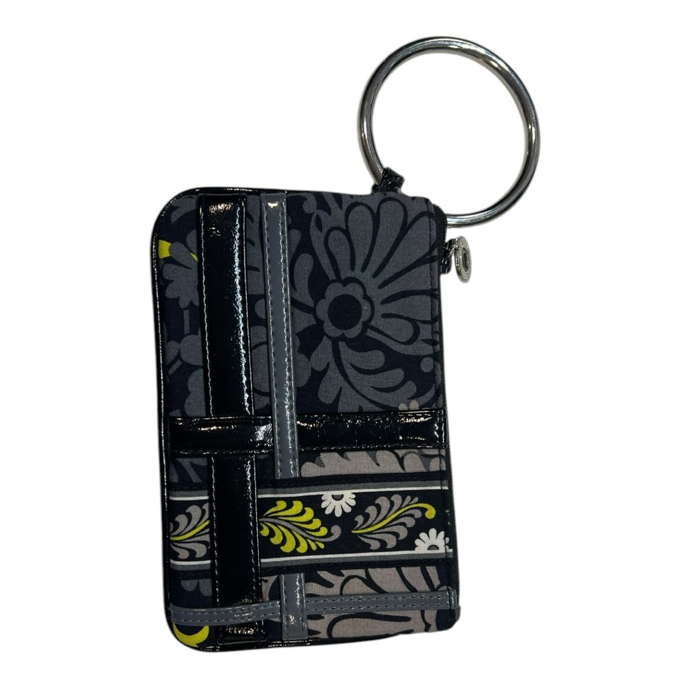Vera Bradley Black and Gray Quilted Wristlet with Keyring EUC like new BAGBIN2
